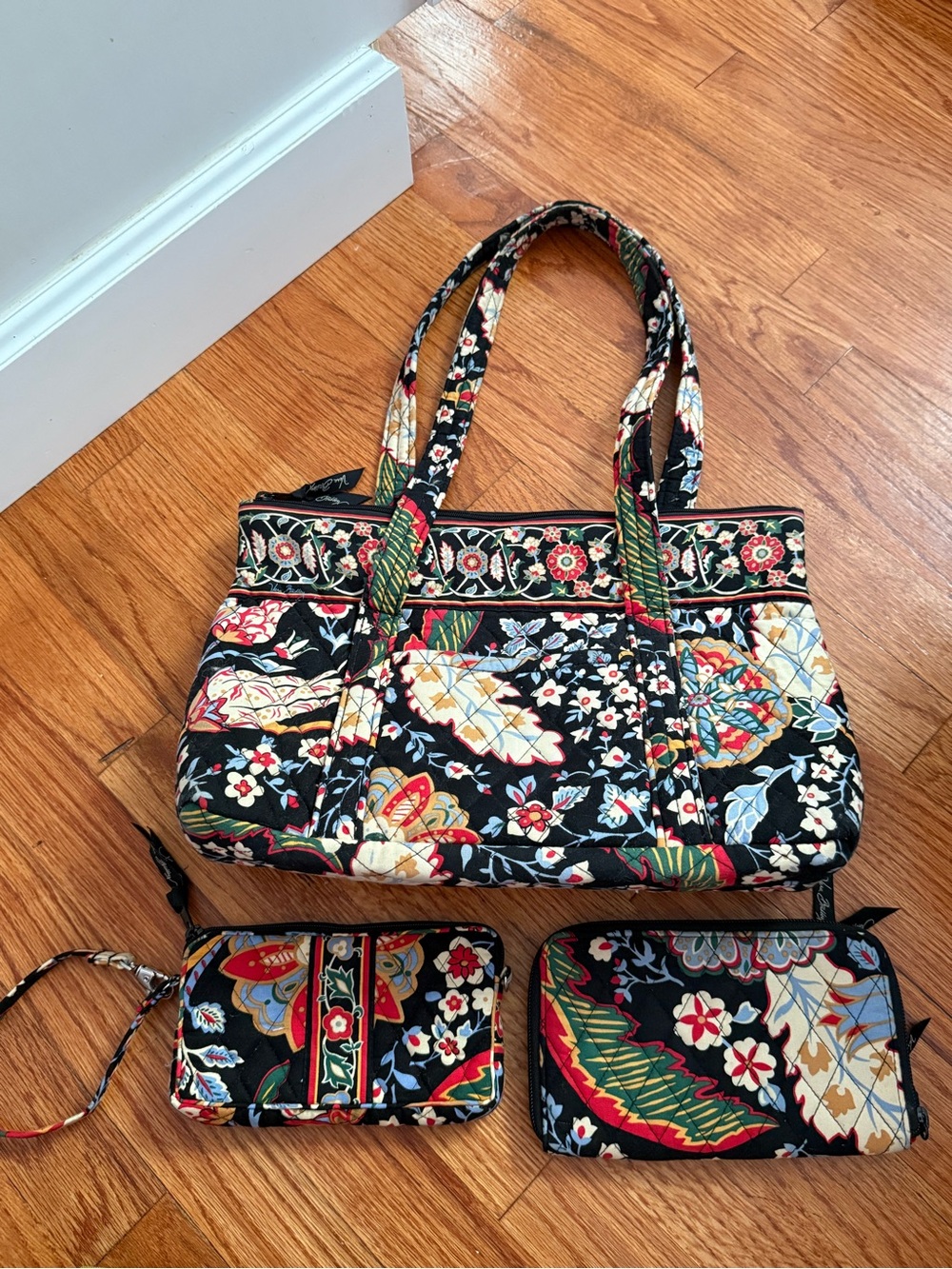 Vera Bradley Squared Away Tote Bag, wallet, wristlet Retired Versailles Lot of 3
